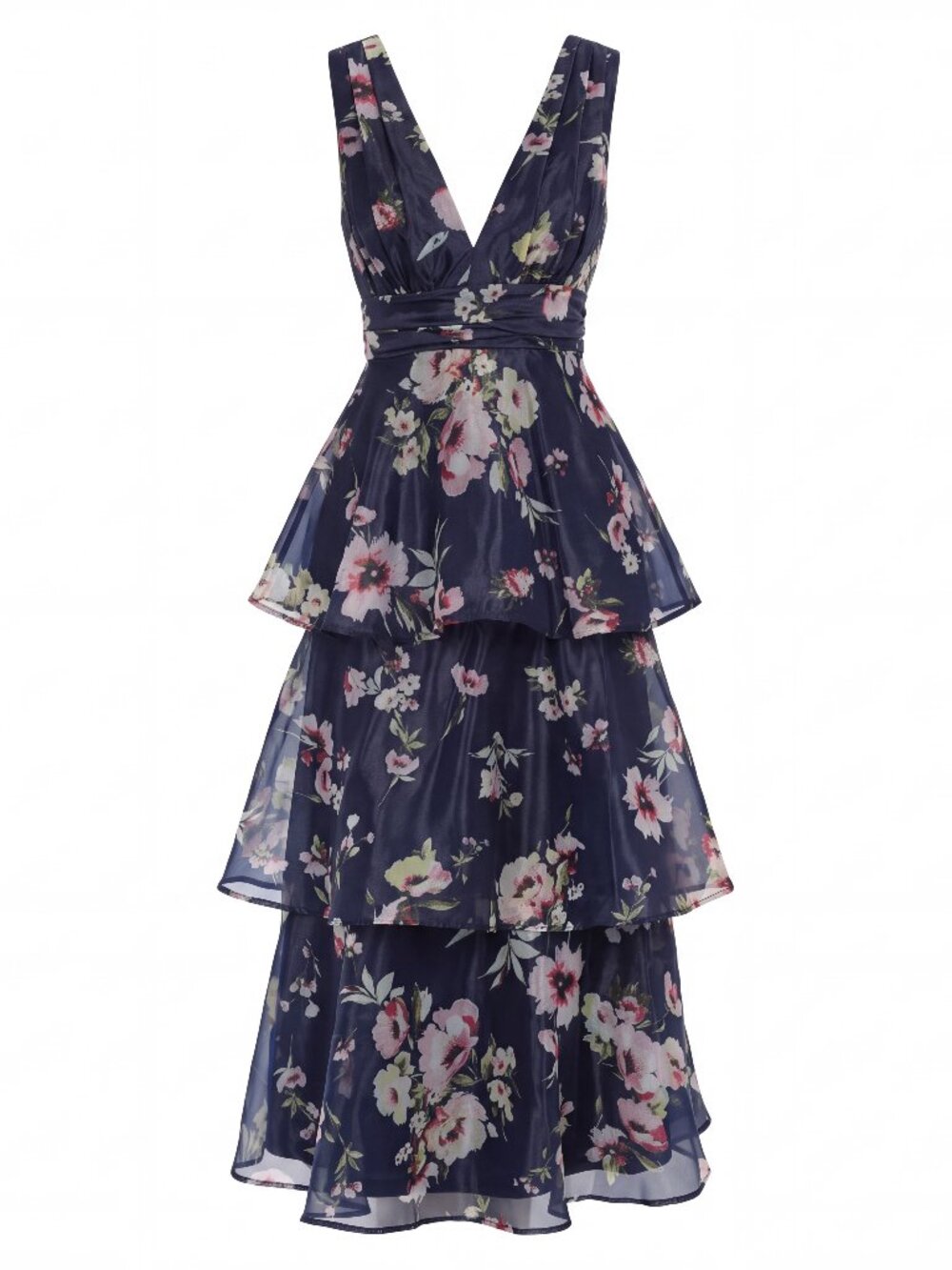 Lulus Molinetto Navy Blue Floral Organza Ruffled Tiered Maxi Dress NWT - Picture 10 of 11